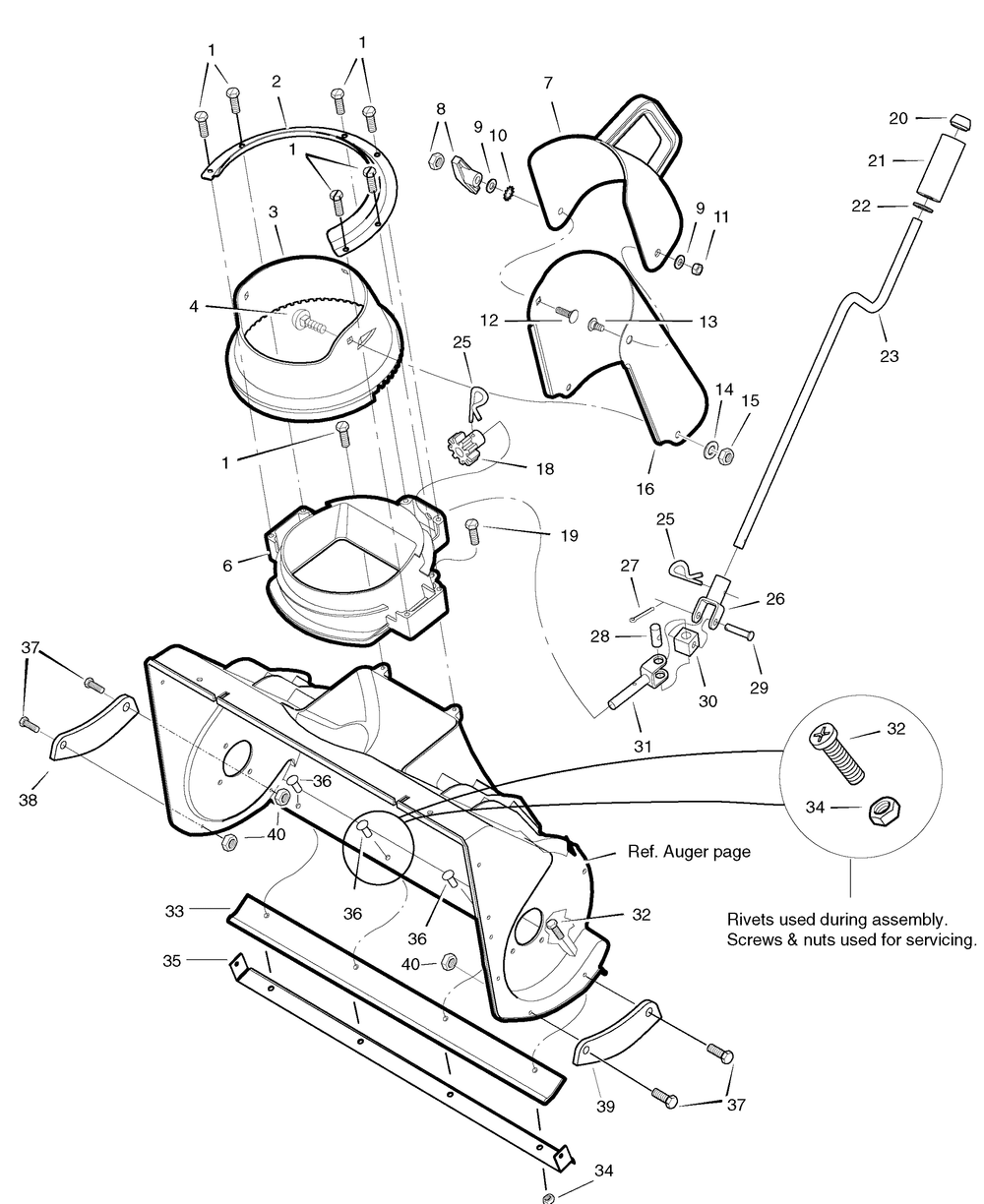 Chute System Diagram and Parts List for 6220540X85N-18-2812-28ES 2007 Briggs and Stratton Snow Blower